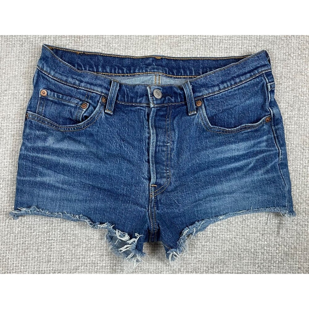 Levi's 501 Shorts Women's 28 Cut Off Stretch Blue Denim Button Fly